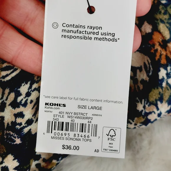 New Sonoma Blue Floral Elastic Scoop Neck Long Sleeves Blouse P600 - Picture 8 of 9